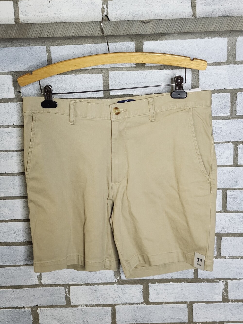 • George Men's Above The Knee Flat Front Chino Shorts Size 32 Sesame Seed Tan